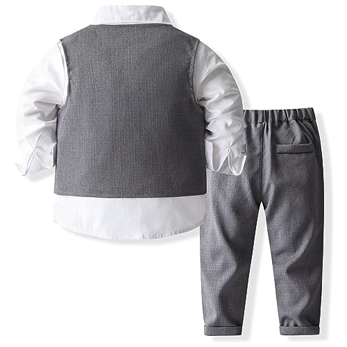 Image of Baby Boys Gentleman Formal Suit Set with Vest, Pant, Shirt, and Bow Tie, Weding 4Pcs Outfit