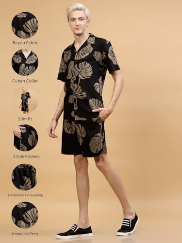 Image of Rigo Printed Co-Ord Set for Men's | Casual Shirt & Shorts Night Suit Set | Lounge-wear Nightdress Pajama Set for Men's | Night Wear, Beach Wear, Vacation Wear Outfit
