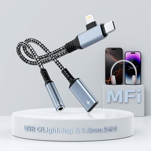 【2025 MFi認証品】Type-C/Lightning イヤホン 変換アダプタ 2in1 60W 急速充電 同時 音楽 二股ケーブル 純正チップ ナイロン編み 通話リモコン 音楽調整 iPhone 16/15 Pro Max Galaxy S24 Ul
