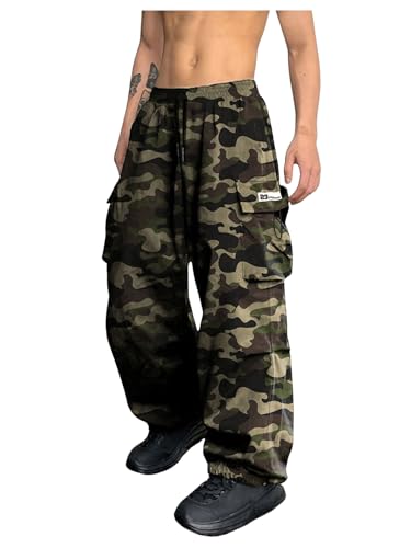 SHENHE Men's Camo Cargo Pants Drawstring Baggy Joggers Hip Hop Streetwear Loose Pants
