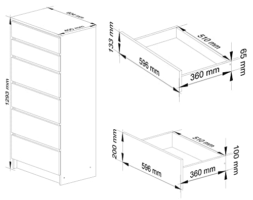 AKORD | Kommode K60 mit 6 Schubladen | für das Wohnzimmer Schlafzimmer Schrank Büro Arbeitszimmer | Modernes Funktionales Design | B60 x H130 x T40 cm, Gewicht 43kg | Eiche Artisan – Bild 4