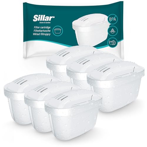 Sillar Wasserfilter Kartusche Kompatibel mit Brita Maxtra - Filter mit Aktivkohle und Lonenaustauscherharz, Wasserfilterkatuschen - 6er Pack
