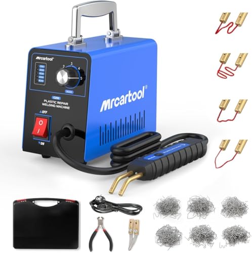 MRCARTOOL Plastic Welder Kit with 600 Hot Staples 220V Plastic Welding Machine Car Bumper Repair Kit, 80W/65W/45W/35W/15W Adjustable Plastic Repair Welding Machine for Car Plastic Crack Repair