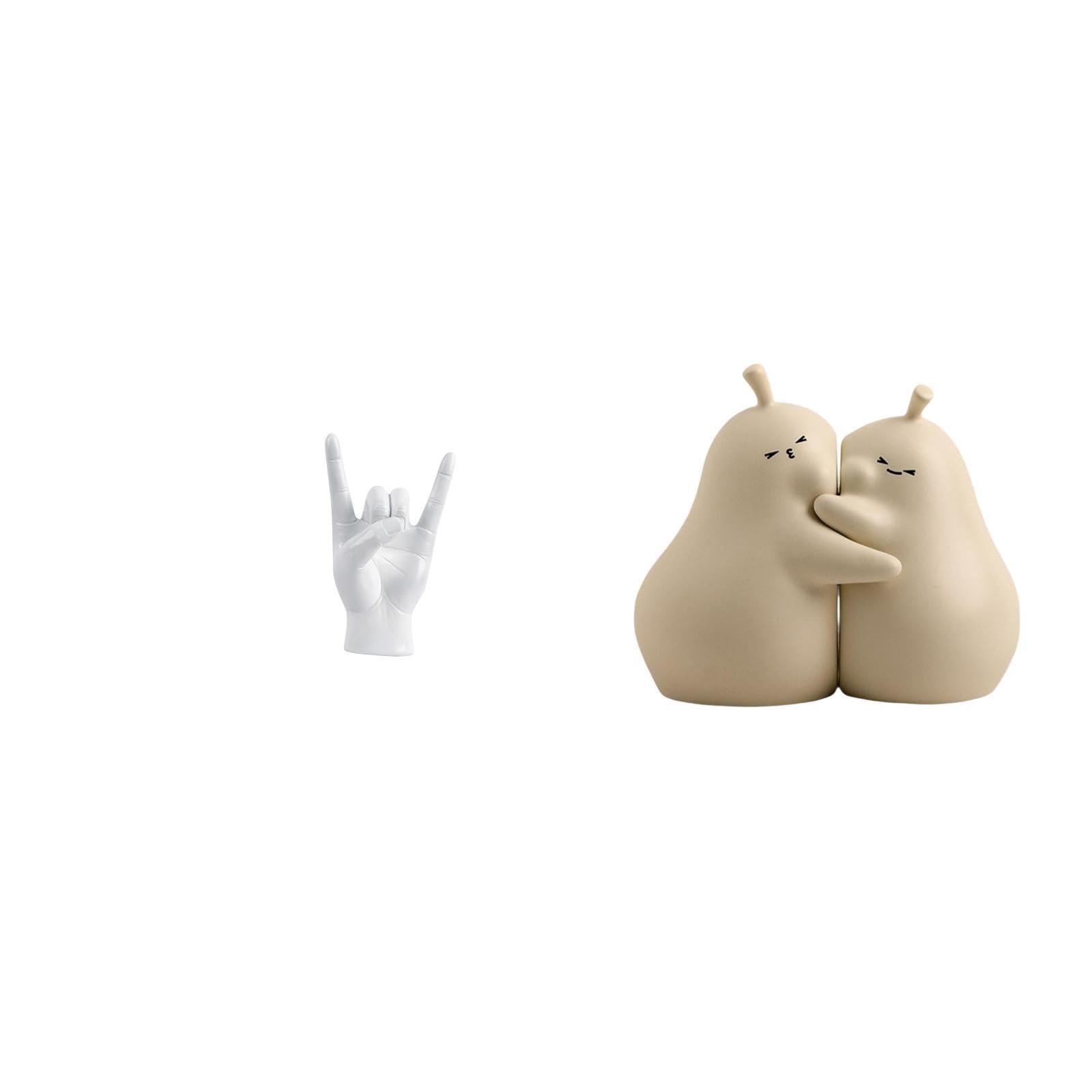 Rock Gesture Sculpture Hugging Pear Book Stand Ceramic Ornament Creative Hand Sign Finger Statue for Apartment Bedroom Restaurant Decor Fine Workmanship Bookshelf Gift-image-29