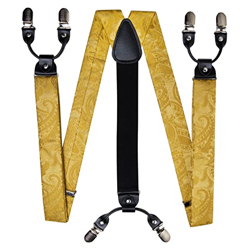 Image of DiBanGu Paisley Bow Tie and Supenders for Men Tuxedo Heavy Duty 6 Clips Suspender Adjustable Y-Shape Mens Trouser Braces
