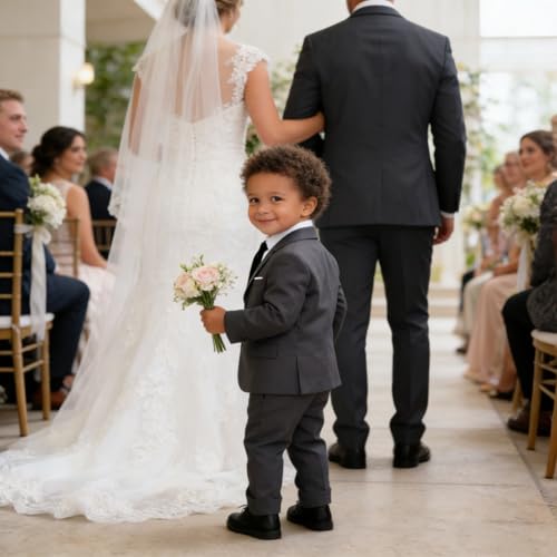 Image of Baby Boy Formal Suit for Toddler Infant Tuxedo Dress Suits | Little Gentleman, Wedding Ring Bearer Outfit, Vest Pants Long-Sleeve Shirt Tie, Birthday Party Christmas Prom, Classic