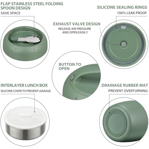 Image of Thermo Food Jar for Hot Food Adults 32OZ Soup Thermo Lunch Containers Wide Mouth Vacuum Insulated Stainless Steel Leakproof Bento Box with Spoon (NEW-GREEN)