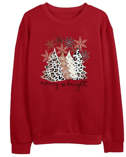 Image of Christmas Sweatshirt Women Merry and Bright Christmas T-Shirt Funny Xmas Lights Blouse Tops Holiday Shirts