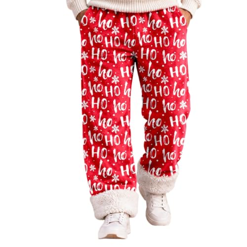 Christmas Pajama Pants for Men Furry Trim Snowflake Print Novelty Pj Pants - image 3