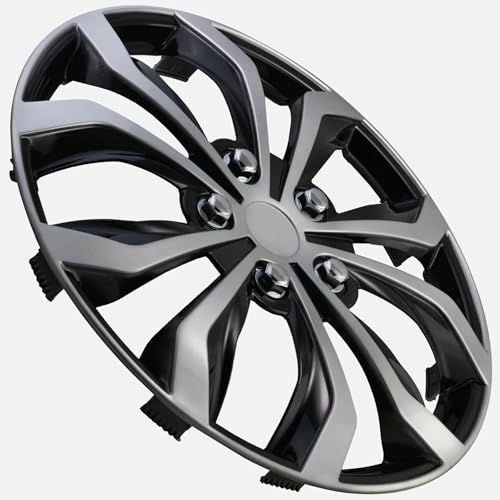 Image of LYDS Spyder BS Black & Silver Universal 16 inch Premium ABS Hubcap Wheel Cover Replacement Set of 4 - FWC-16S-BS