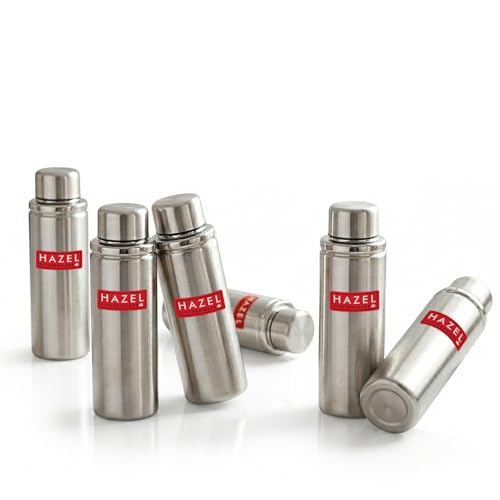 Image of HAZEL Single Wall Stainless Steel Bottle 700ml | Lightweight Water Bottles | Durable Steel Fridge Bottle | Travel-Friendly Design | Set of 6