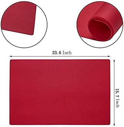 Dinner Silicone Placemat Nonstick Baking Mat Heat Resistant Nonskid Table Mat Insulation Hot Pad Extra Large Multipurpose Flexible Cuttable Table Mat 23.6" by 15.7" Red 2 Pcs