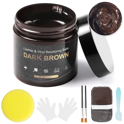 SEISSO Crema Antimacchia per Pelle, Kit Restauro Pelle con Pennello, Restauratore del Colore della Pelle per Divani, Mobili, Scarpe in Pelle, Cinture (Marrone Scuro, 200g)