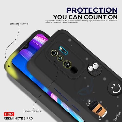 Image of AESTMO Back Case Cover for Redmi Note 8 Pro Cover | Cute Fun Cartoon 3D Ball | Coffee Silicone Case | Full Body Protection | Camera Protection Back Cover (Black)