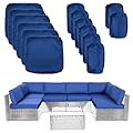 Kinsunny Outdoor Cushion Covers for Patio Furniture 7 Piece Set, Replacement Cushion Slipcovers for Rattan Sectional Couch, Patio Seat Covers with Zipper, Water Resissant, Only Cover, Dark Blue