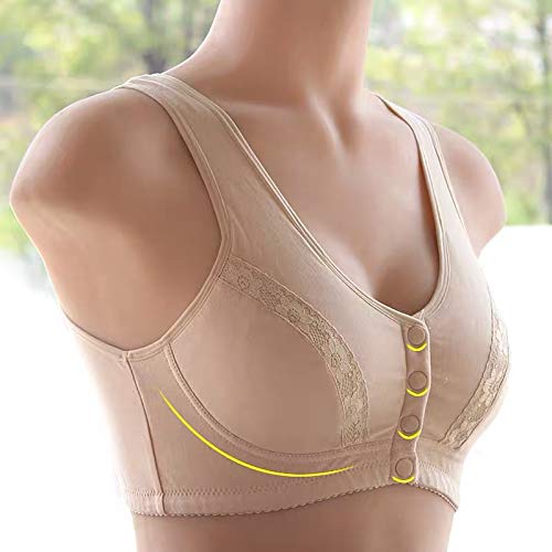Women Full-Freedom Front Lace Closure Bra, Perfect Wireless Cotton Sleep Removable Padded Bras for Women (40BC, Pink) - Image 3