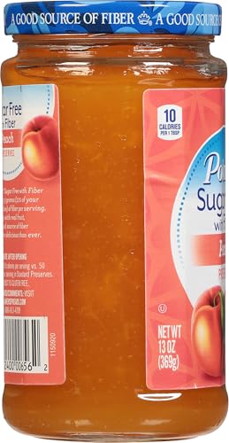 Polaner Sugar Free with Fiber, Peach Jam, 13 Ounce