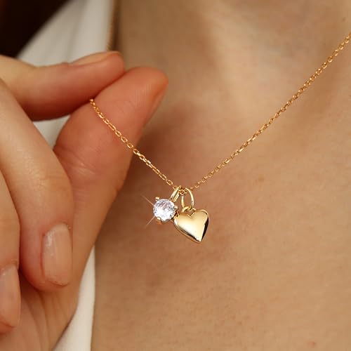 LOLIAS Kette Gold Damen Halskette Damen Vergoldet Goldkette mit Herz Anhänger Herzkette Goldene Charm Kette Gold Schmuck