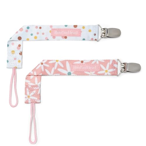 Image of BooginHead by Infantino Universal Pacifier Clips, Infant & Toddler Girls, Pink Daisies