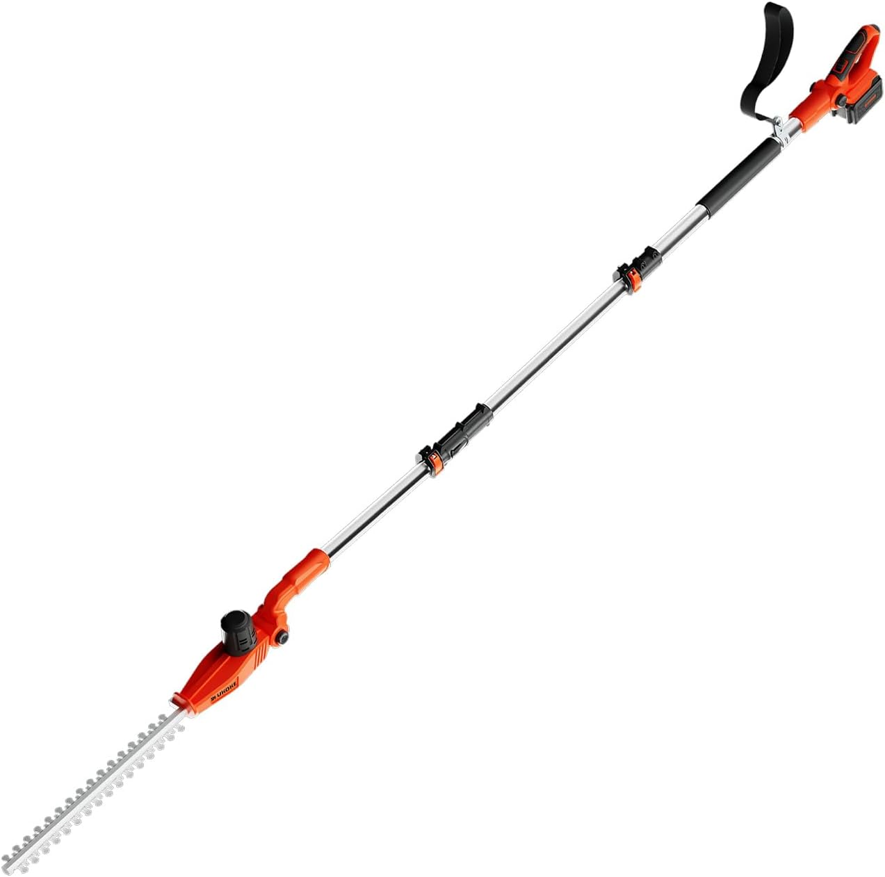 Ukoke 40V Cordless Pole Hedge Trimmer - 18-Inch Dual-Action Blades, Adjustable Head Angle, 3-Position Pivot Head, 0.8-Inch Cutting Capacity (Battery and Charger Included)