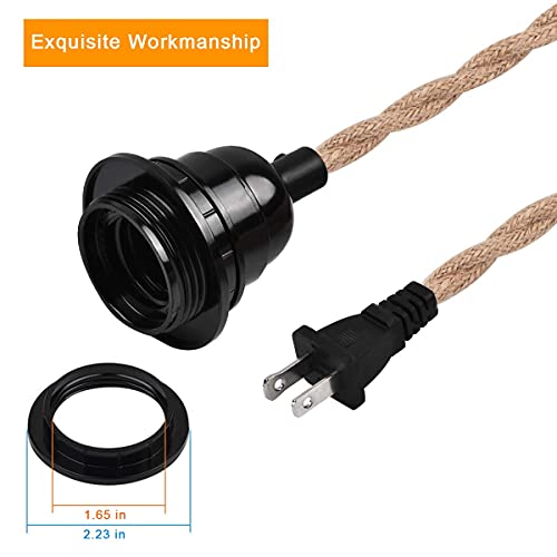 Industrial Pendant Light Cord, 15Ft Plug In Hanging Light Kit With Switch, E26 Vintage Twisted Hemp Rope Pendant Lighting For Farmhouse, Pendant Light Extension, Cable Diy #TOP4
