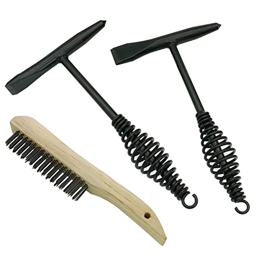Image of VASTOOLS Welding Chipping Hammer with Coil Spring Handle,10.5 inch,Cone and Vertical Chisel, Cone and Cross Chisel, 10 inch Wire Brush