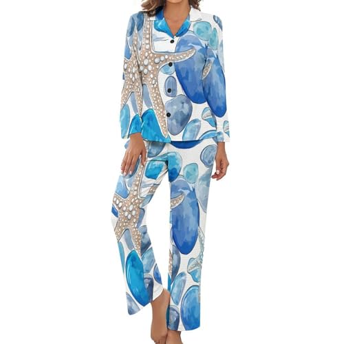 Pyjama à manches longues grande taille pour femme avec motif étoiles de mer