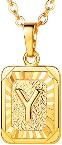 U7 A-Z 26 Initial Letters Hexagon/Square Shape Pendant Necklace for Men Women, with Adjustable Chain, Customizable, 18K Gold/Platinum Plated Tones, Send Gift Box