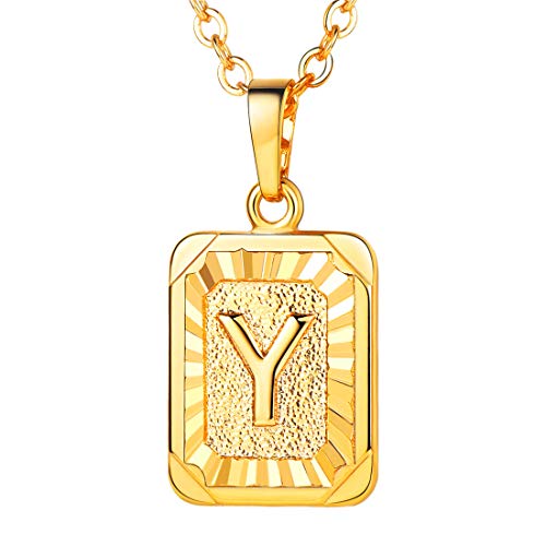 U7 Men Women Gold Initial Necklace 18K Gold Plated Minimalist Name Jewelry Square A-Z 26 Letters Pendant with Chain 20