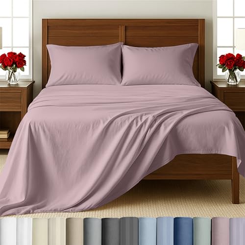 Image of California Design Den Full Size Bed Sheets Set - 500 Thread Count Sateen, Natural 100% Cotton Sheet Set, Fully Elasticized Deep Pockets, Snug Fit, Breathable Bedding - Soft Rose