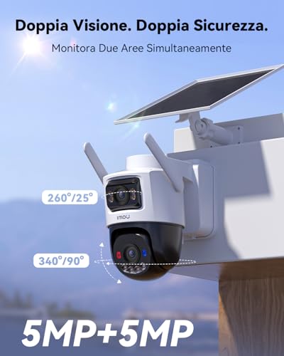 Imou 10MP(5MP+5MP) Telecamera Pannello Solare 8W Con Doppia Lente, Telecamera Wi-Fi Esterno 4G Con Sim Card, Aov Registrazione 24/7, Rilevamento Umano/Veicoli, 10000Mah Batteria, Micro Sd 128GB, IP65 - 2
