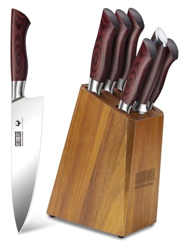 HOSHANHO 18PCS Kitchen Knife Block Set, Sharp Chef Knives with Sharpener