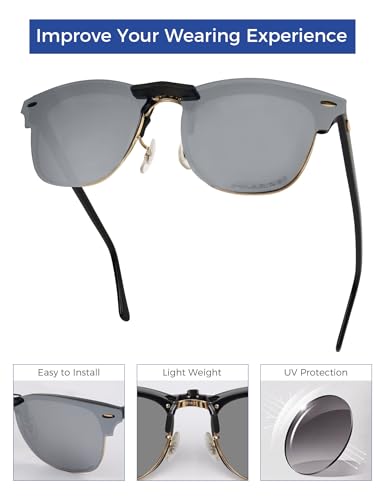 Polarized Clip-on Sunglasses for Ray-Ban Clubmaster RB5154 51-21 for Men Women UV Protection-Silver4