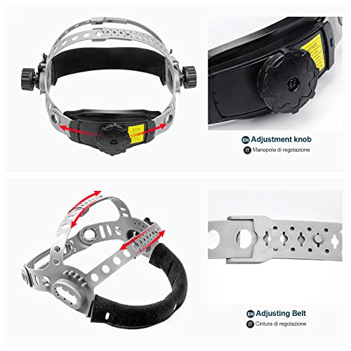Foto von Yorbay Solar Automatisch verdunkelnd Schweißhelm,103x62,5 mm Großes Sichtfeld, mit 4 Sensoren und 5 Stück Ersatzgläser, Variable Verdunkelung 5-8/9-13 (Skull, Lightning)