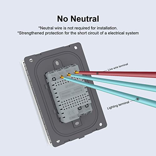 Livolo Black Wall Touch Light Switch(No Neutral),Single Pole Touch Lamp Switch With Led Indicator,Scratch-Resistant Tempered Glass Panel, 2 Gang 1 Way,Vl-A802-3Bg #TOP4
