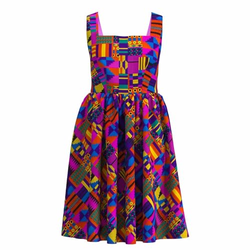 XUHOGU Robe imprimée Wax Africaine Coupe A, Robe de Vacances sans Manches en col carré avec Ensemble en Tissu Ankara (FR/ES, Alpha/Lettres, L, Taille Normale, Taille Normale, FP6518)