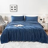 YIYEA Faux Fur Sheets Full Size, Luxury Ultra Soft Fuzzy Fleece Bed Sheets Set, Fluffy Shaggy Sheets Plush Bedding for Fall and Winter, Cozy Warmth, No Shedding, 4PC, Denim