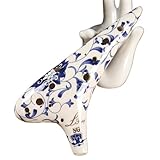 Okarina Keramik-Okarina, 12-Loch, Celadon-farbene Glasur, Blumenmuster...