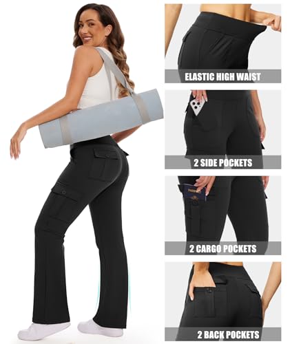 Flare Leggings for Women Yoga Pants with Cargo Pockets High Waist Work Casual Travel Bootcut Leggings4