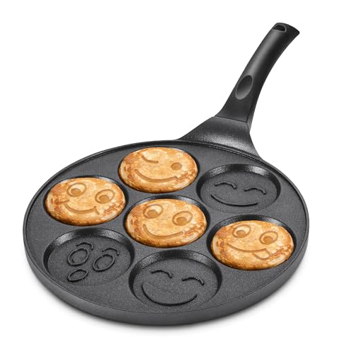 TERRIFI Nonstick Pancake Pan with 7 Smiling Face Cups - Crepe Pancake Maker for Kids