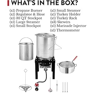   Turkey-Fryer-and-Seafood-Boiler-Fish-Fry-3-in-1-Cooker-Kit-with-Propane-Burner-Stove-30-QT-10-QT-Aluminum-Pots-and-Steamer-Ideal-for-Outdoor-Cooking