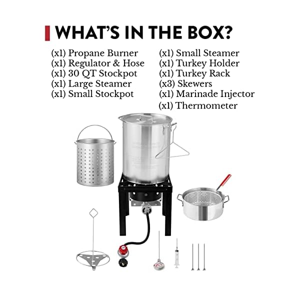   Turkey-Fryer-and-Seafood-Boiler-Fish-Fry-3-in-1-Cooker-Kit-with-Propane-Burner-Stove-30-QT-10-QT-Aluminum-Pots-and-Steamer-Ideal-for-Outdoor-Cooking