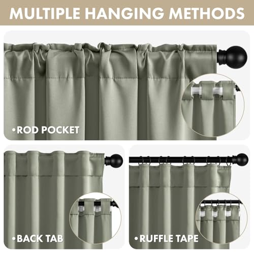 Image of ANRODUO Sage Green Back Tab Blackout Curtains 92 Inch Long 2 Panels | Rod Pocket,Thermal Insulated Room Darkening Light Blocking Curtains for Living Room Bedroom Privacy,W42xL92
