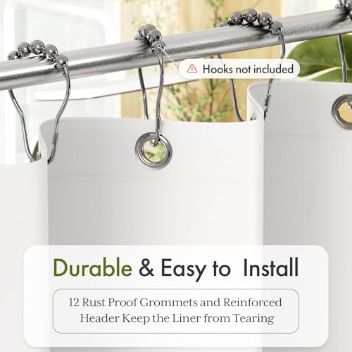 Image of Bathway Shower Curtain Liner, White Shower Curtain Liner 72x84 PEVA Waterproof Shower Curtain Liner Plastic with 3 Magnets and 12 Rustproof Metal Grommets, Lightweight Long Shower Liner for Bathroom