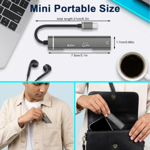 Image of ZORBES USB-C to 3.5mm DAC Audio Adapter, 60W PD Charging | Headphone and Charging Connections, USB DAC Audio Conversion, Data Transfer Support, Splitter Format for Tablets and Laptops