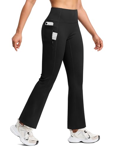 ISEEGZ Yoga Pants Women Fleece Lined High Waisted Pant Stretch Flare Bootcut with 4 Pockets Workout Casual Black