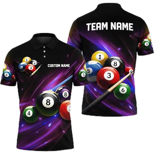 GABITA Personalized Billiard Balls 3D Polo Shirts Multicolor, Custom Billiards Jerseys, Billiards Pool Shirt for Men and Women, 8 Ball Pools Jerseys, 3D Pool Shirts for Team Player New 2
