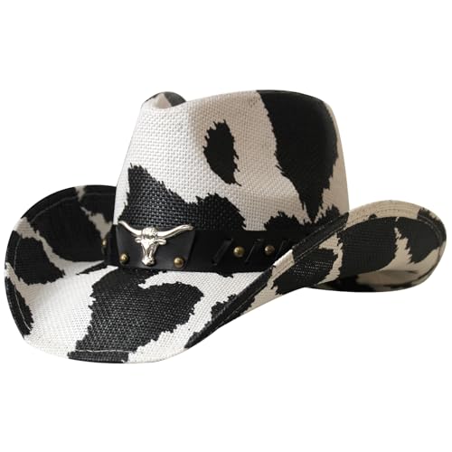 Wildarms Western Cowboy Hat for Women Wide Brim Woven Cowgirl Cowboy Costume Hat for Party Halloween Cow Print