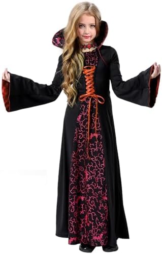 Cloudkids Vampierkostuum Voor Meisjes,Leeftijd 10-12 jaar,Halloween ,Vampierkostuum,Meisjes,Maat XL,Rood en Zwart