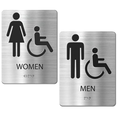 ADA Restroom Sign With Braille-2pk Bathroom Door Signs,Self-Stick Men And